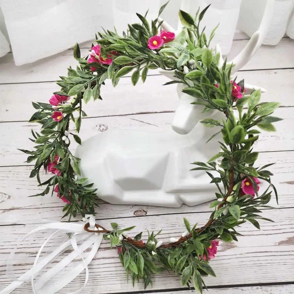 Small Flowers Green Leaf Crown Festival Headband Women Wedding Hair Accessories Girl Floral Garland Wedding Floral Headwear