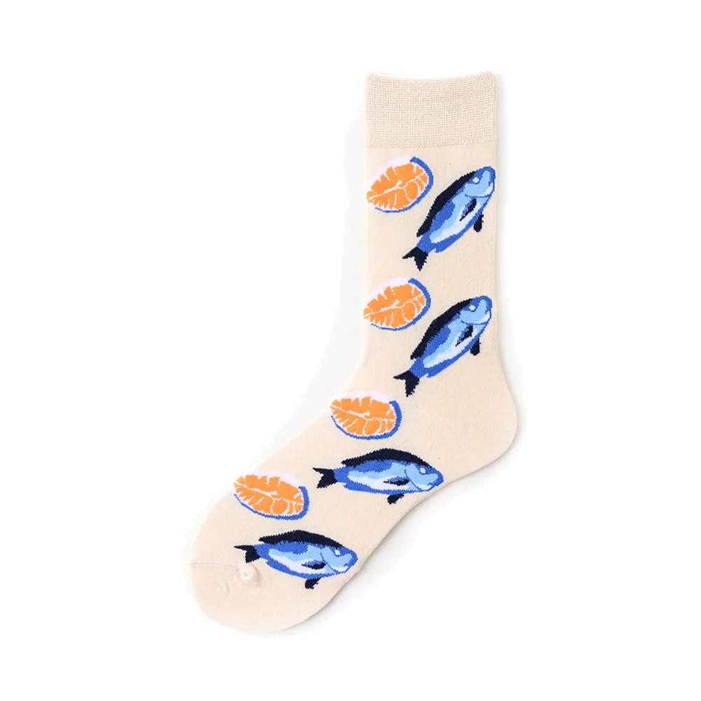 Novelty Happy Funny Men Graphic Socks Wholesale Combed Cotton Omelette Frog Crazy Burger Salmon Corn Avocado Bird Christmas Gift