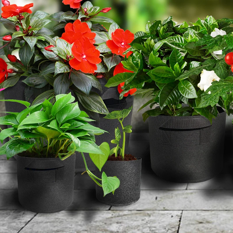 Newly 5-Pack Heavy Duty Thickened Nonwoven Fabric Pots Grow Bags with Handles Gardening Tool