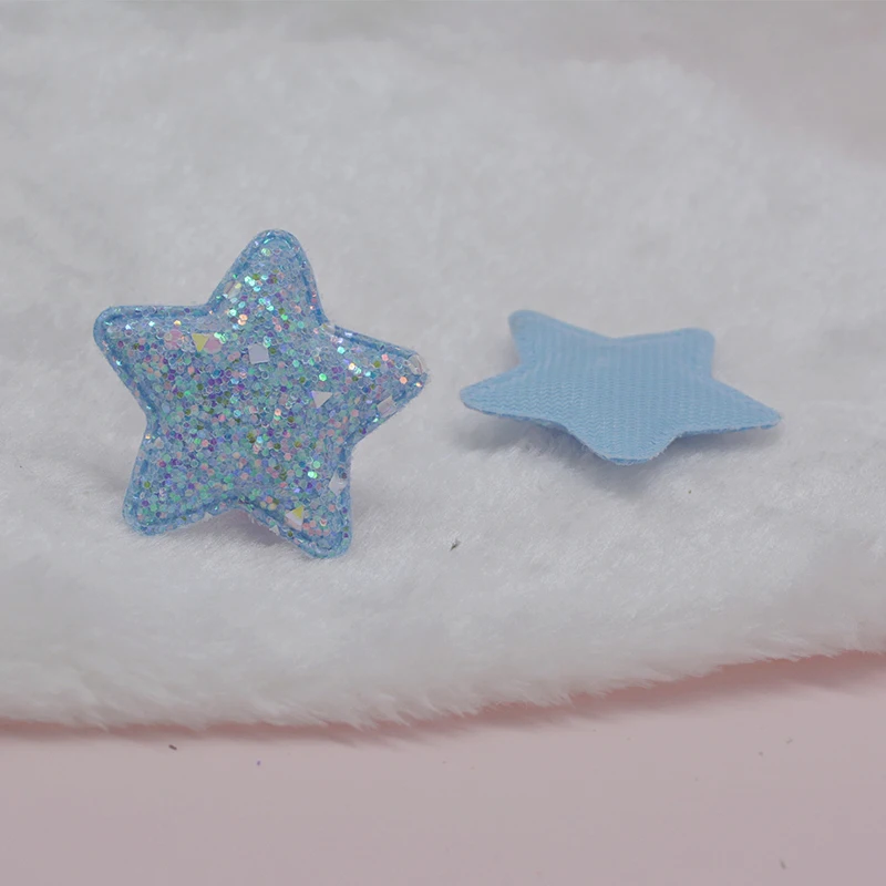 40Pcs/LOT 5CM Glitter Shiny Star Padded Appliques For DIY Handmade Children Hair Clip Accessories Patches