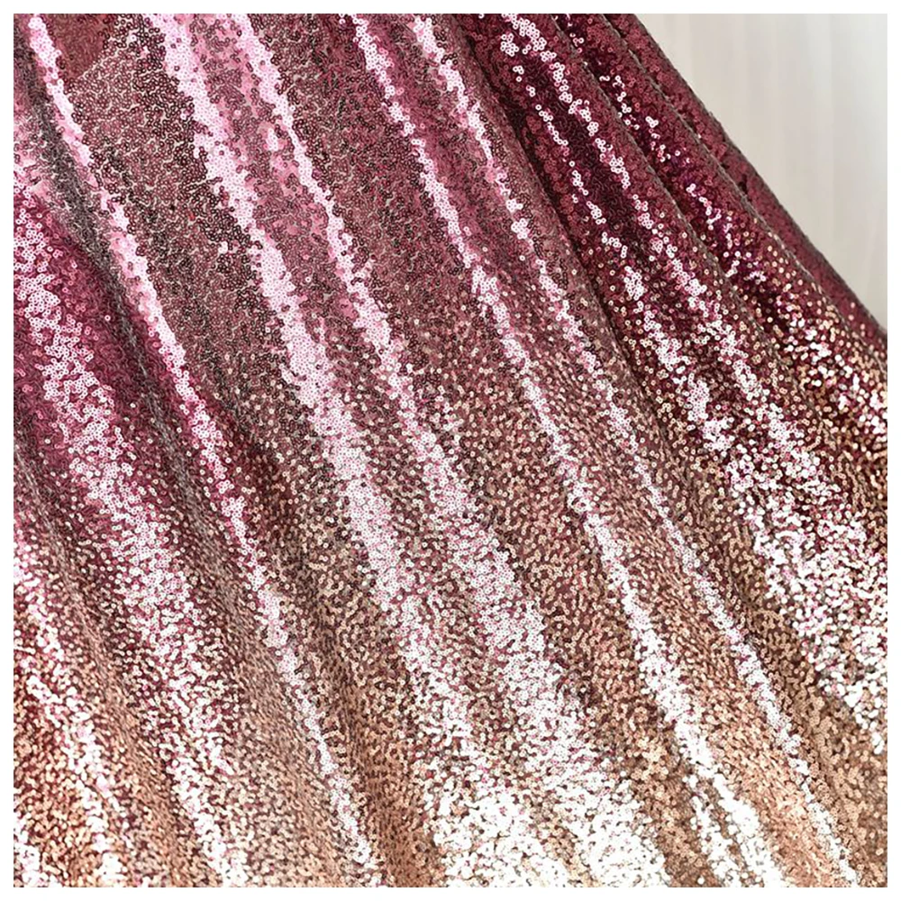 Multicolor Sequin Mesh Fabric 1 Meter Wine Red Gold Gradual Change Cloth Wedding Dress Sewing 130cm 51\