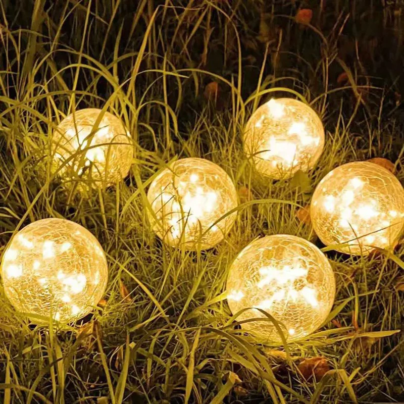 Garden Solar Lamp Cracked Glass Round Ball Lights Outdoor Waterproof LED Globe Sunlight Outside Decor for Lawn Patio Yard Path