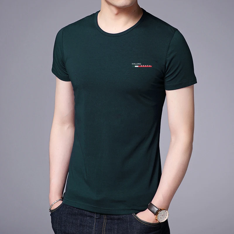 2023 New Summer Brand Tops Round Neck t Shirt For Men 95% Cotton 5% Spandex Plain Bulk Short Sleeve Casual Fashion Mens Clothes