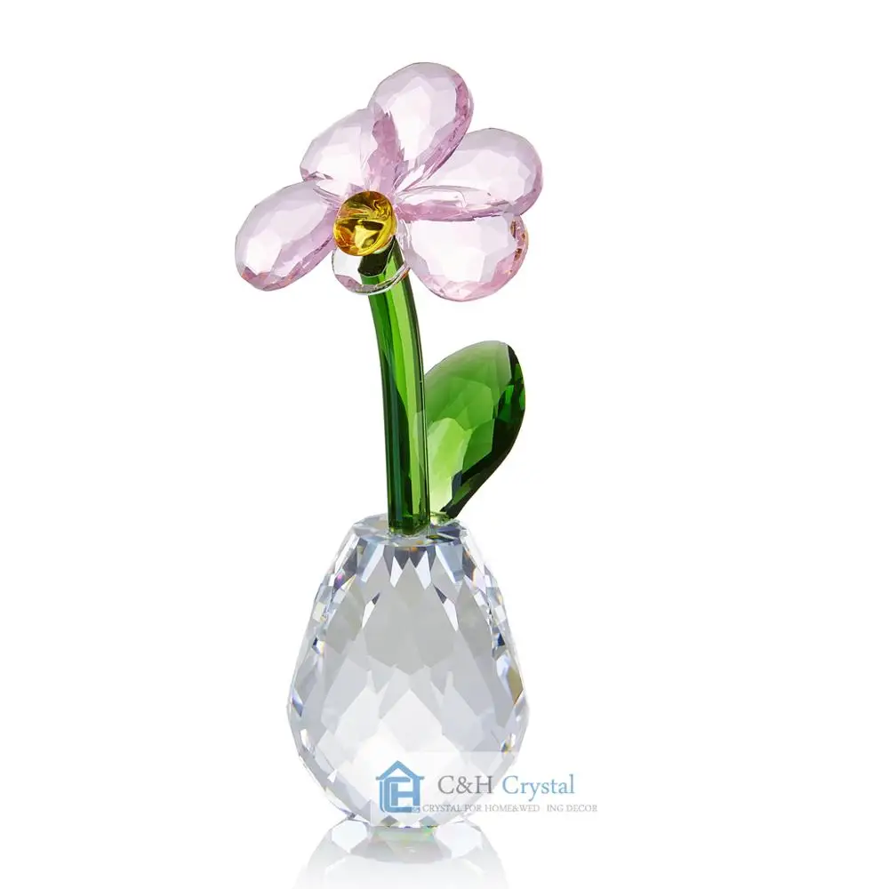 C&H Crystal Flower Figurine Glass Pink Moth Orchid Bouquet Sculpture Boxed Table Ornament Creative Gift Home Decoration