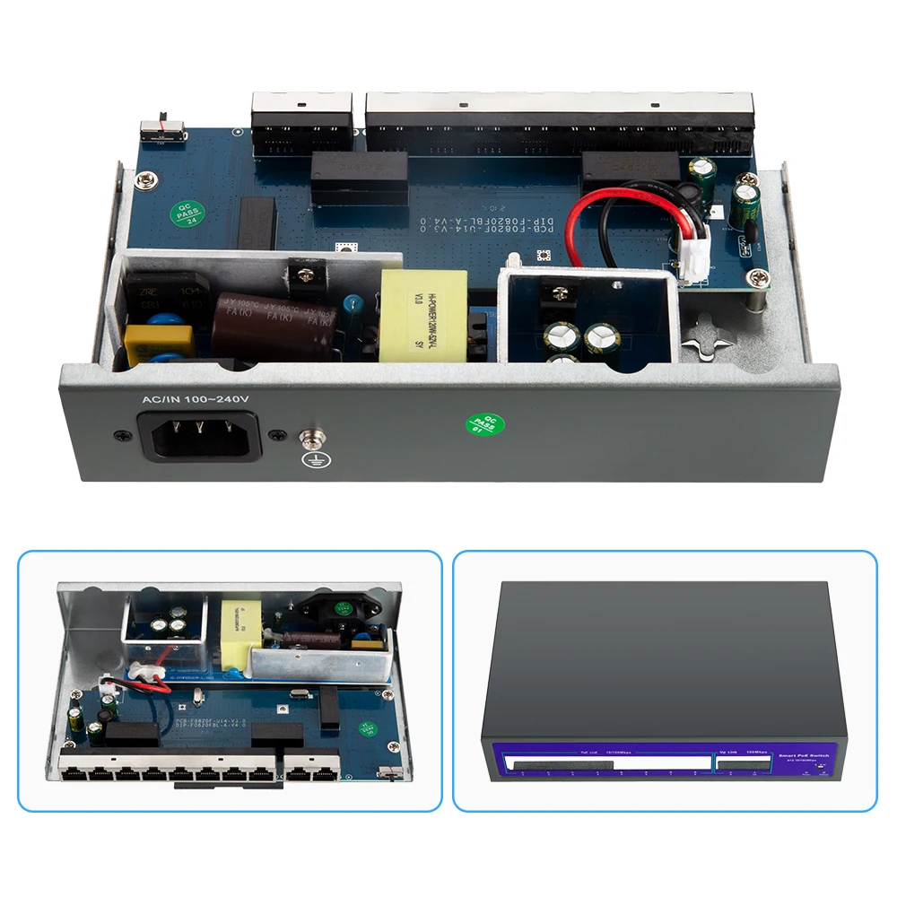 Interruptor POE de red, dispositivo de 4 y 8 canales, 52V, 10/100Mbps, IEEE 802,3 af/at, sobre Ethernet, cámara IP/AP inalámbrico/sistema de cámara CCTV