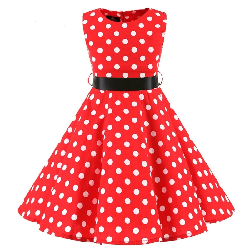 Schwarzes Kleid mit Punkten für Mädchen, A-Linien-Kleid, Urlaubskleidung, Kinderkleidung, Kleid. – Detail 8