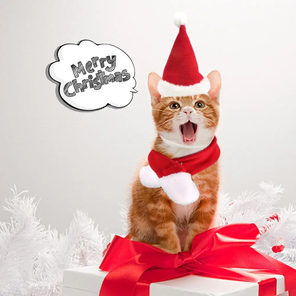 Christmas Small Plush Santa Hat scarf for Pet Dog Cat Hat Merry Christmas Decorations Cap Noel Navidad Happy New Year Gift