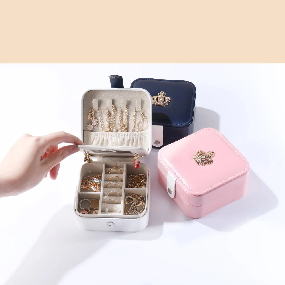 High Quality Jewelry Holder Box Zipper Button Leather Necklace Bracelet Display Storage Box Travel Portable Jewelry Organizer