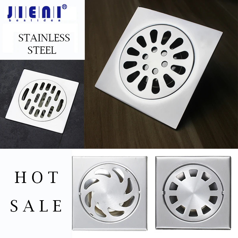 JIENI Stainless Steel Floor Drain Bathroom Drain Building Material New Arrival Square Drainer Bathroom Accessories