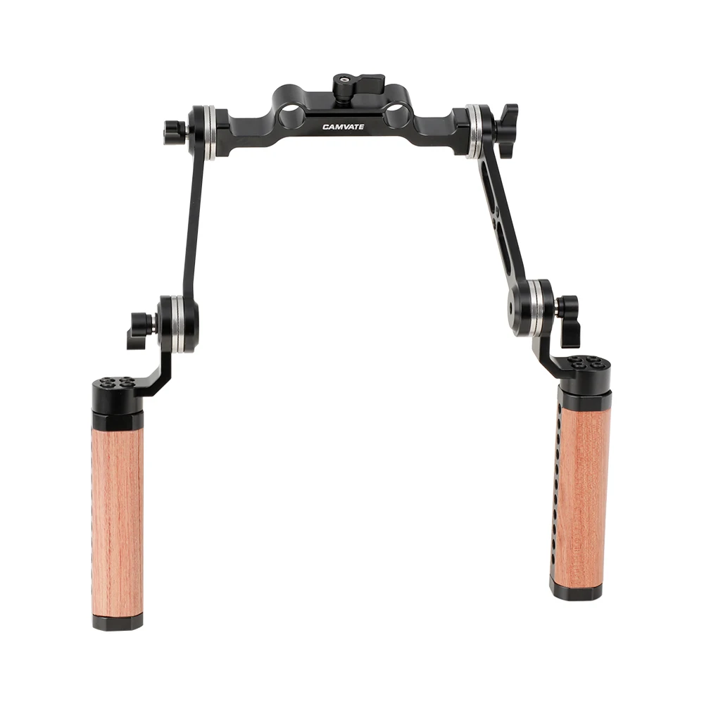 CAMVATE 2PCS Wooden Handgrip With 15mm Rod Clamp &Connection Arm & ARRI Rosette M6 Mount For DSLR Camera Shoulder Support System