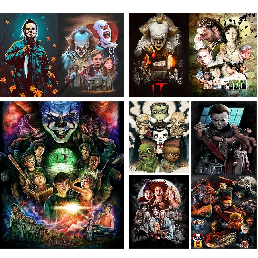 

5D DIY Diamond Painting Horror Clown Embroidery Full Square Cross Stitch Kits Mosaic Home Decor Wall Art Gift