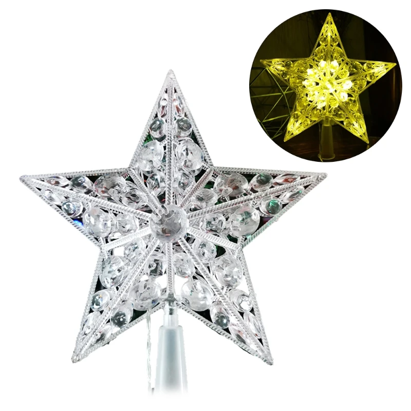 Nordic Style Christmas Tree Topper Star with LED Light Battery Powered Faux Crystal Beads Treetop Fairy Lamp Xmas Party Dropship