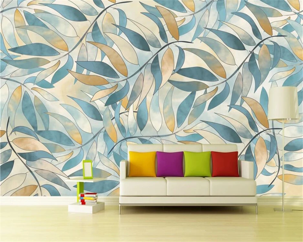 Beibehang مخصص الحديثة الشمال الحد الأدنى رسمت باليد أوراق الاستوائية الصغيرة الطازجة أريكة التلفزيون خلفية papel دي parede خلفية