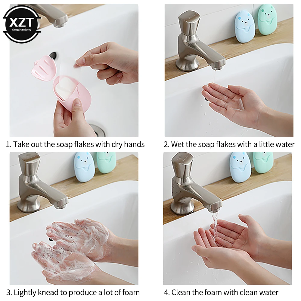 Portable Disposable Cleaning Soap Paper 50Pcs Cartoon Travel Paper Soaps Cute Bear Paper Soap Tablets for Travel Soap Sheets