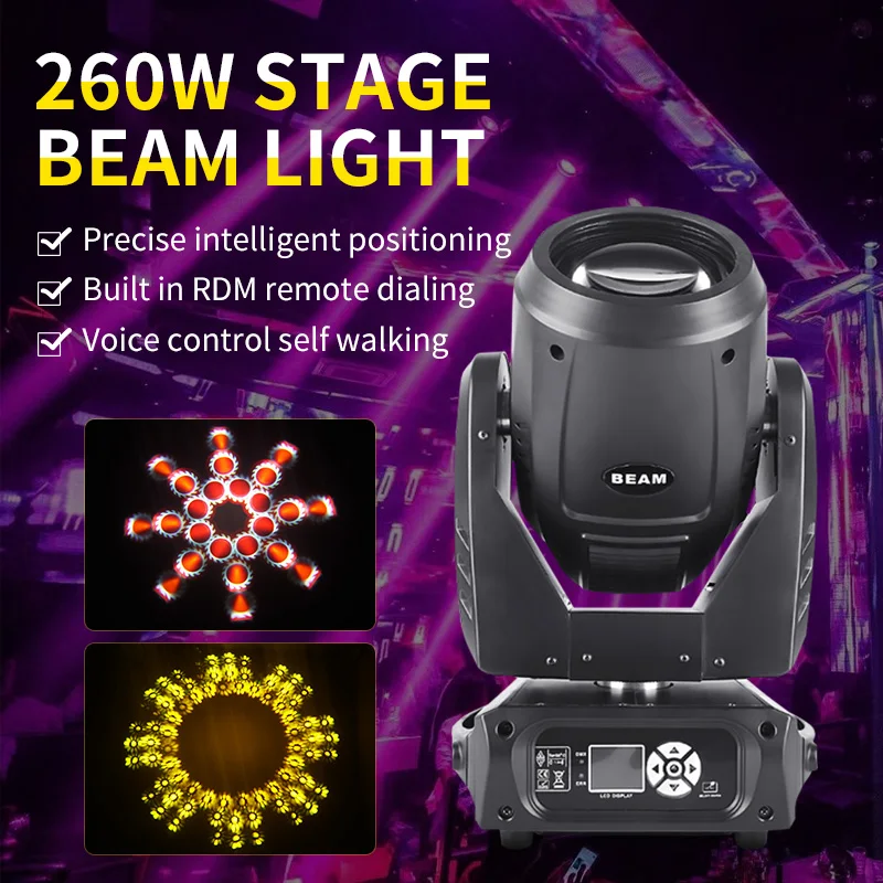 

Вращающийся головной свет DMX Lyre Beam 260 Вт, сценический прожектор с вращающейся головкой для диджея, дискотеки, вечеринки, клубного освещения