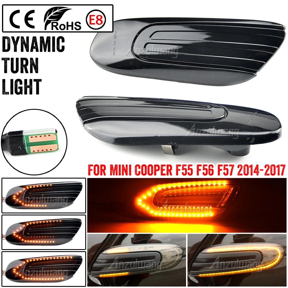 2 pçs âmbar dinâmico fluindo led marcador lateral turno signal light sequencial blinker lâmpada para mini cooper f55 f56 f57