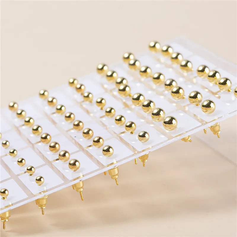 36pair/set Gold Color Silver Color Round Ball Stud Earrings For Women Alloy Earrings Set Jewelry Gifts 4mm 5mm 6mm