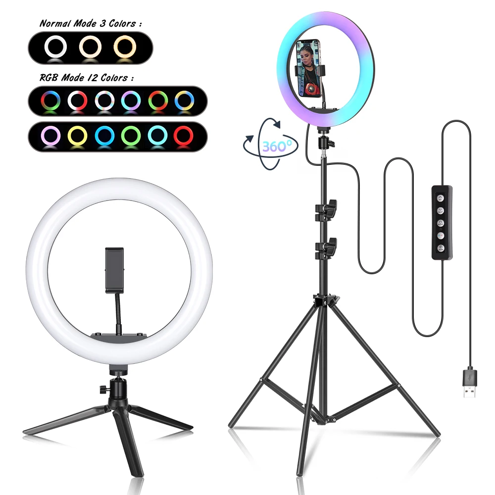 12 Inch RGB Selfie Ring LED Light with Stand Tripod Photography studio Dimmable Ring Lamps for Phone Youtube Makeup Video Vlog