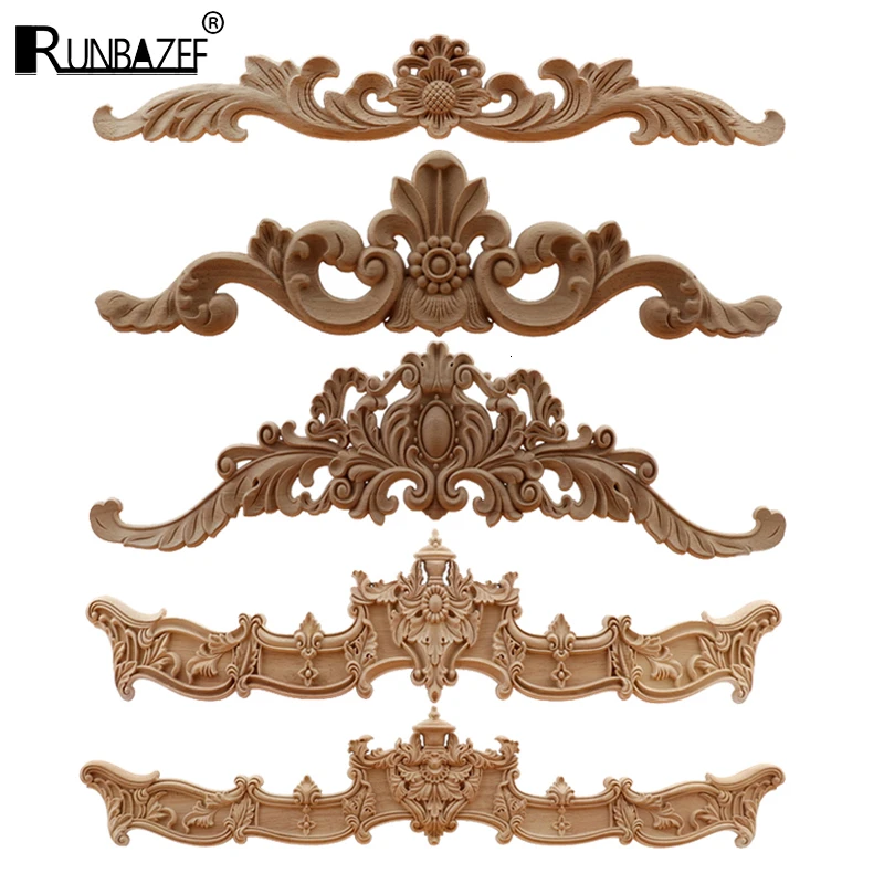 RUNBAZEF Europäischen Holz Carving Hause Großhandel Multi-spezifikation Tür Schränke Holz Applique Dekoration Lange Aufkleber Natürliche