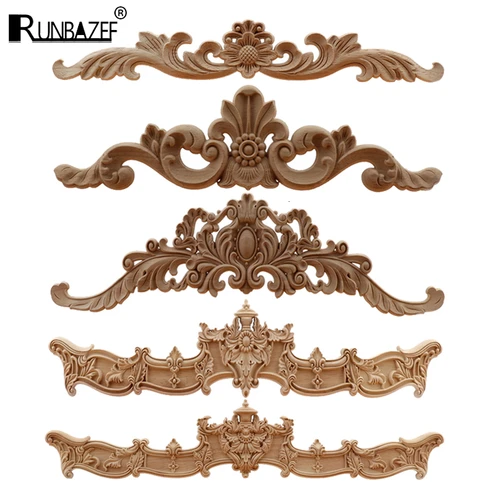 RUNBAZEF 유럽 나무 조각 홈 도매 멀티 사양 도어 캐비닛 나무 Applique 장식 긴 Decals 자연  Best5