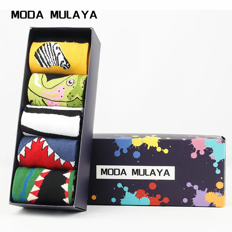 MODA MULAYA Happy Socks Men Women Fashion Printing Cartoon Crocodile Shark Zebra Colorful Socks Soft Comfort Cotton Funny Socks