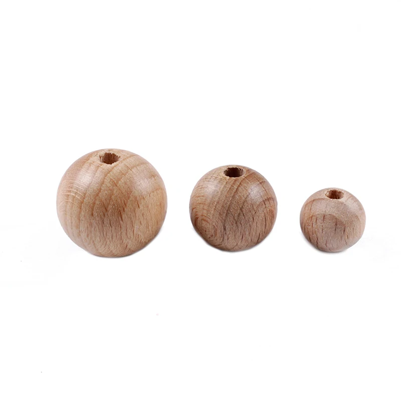 Cuentas espaciadoras de madera sueltas para pulsera de bebé, accesorios de cuentas redondas de madera de haya, 10/12/14/15/16mm, venta al por mayor