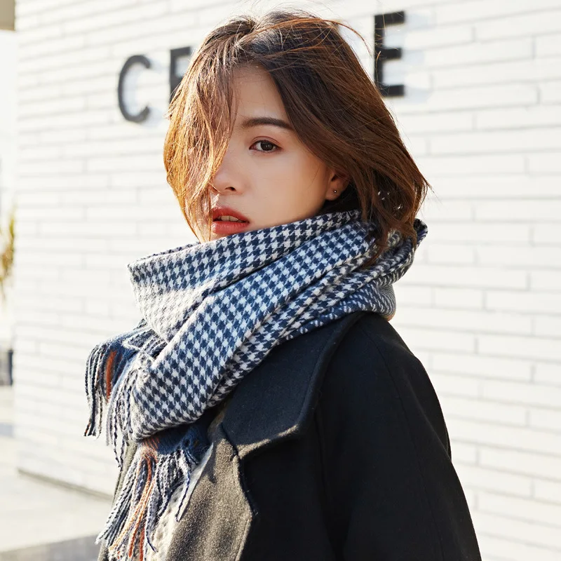 Women Sacrf Imitation Cashmere Autumn Winter Scarves Designer Casual Warm Scarves Shawls Ladies Colour Chequered Tassel Femme