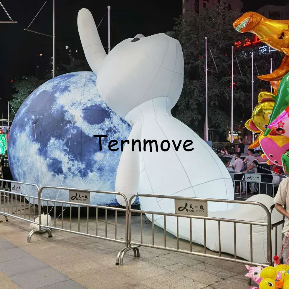 giant led lighting inflatable moon planet balloons with rabbit Exhibition inflatable lighting rabbit moon