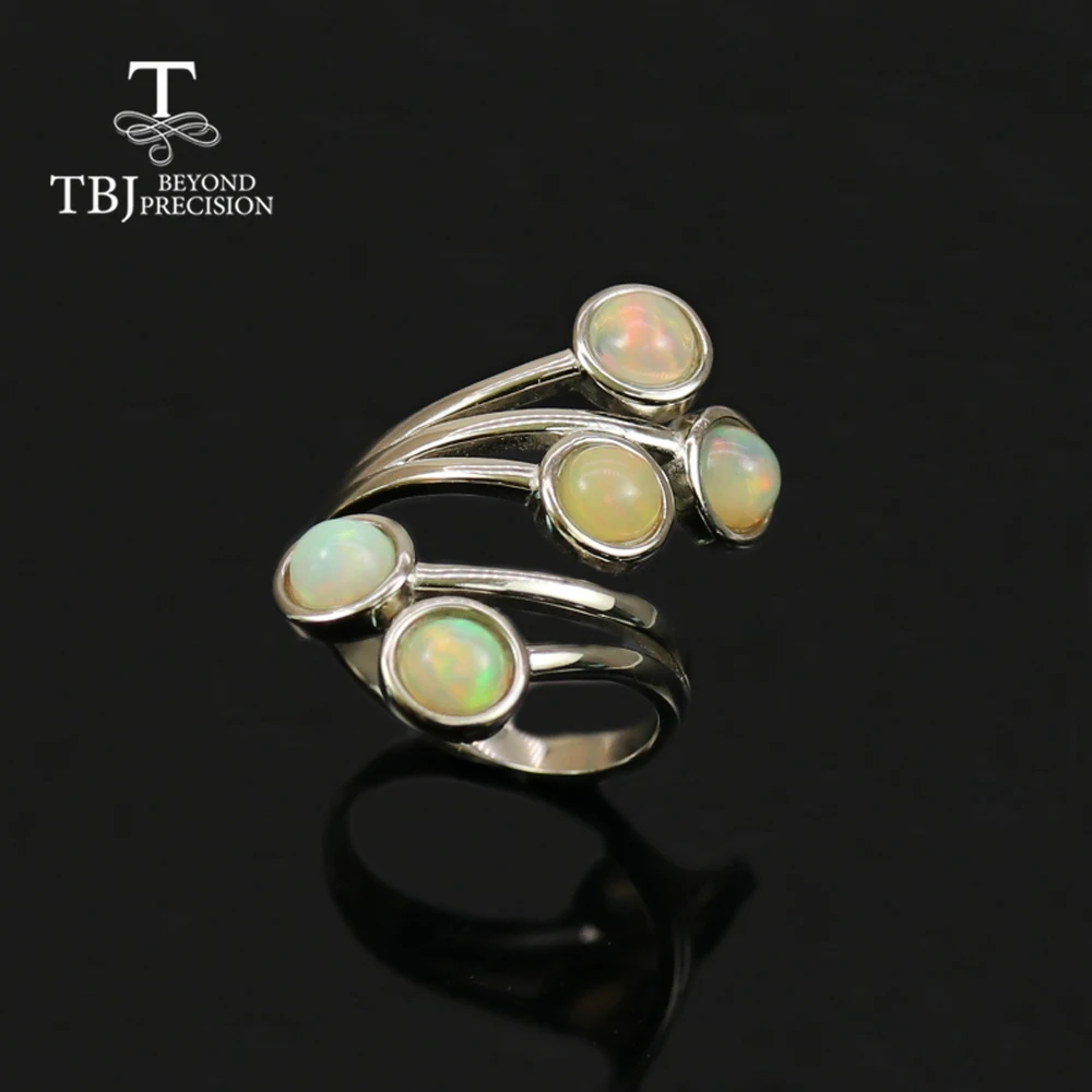 

TBJ,100% Natural Ethiopia Opal Round 5.0mm gemstone adjustable ring 925 sterling silver women fine jewelry