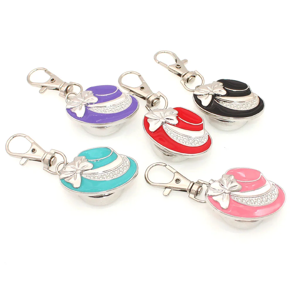 Fashion Colors Lovely Hat Pocket Watch Keychain Watch Key Ring Clip Pendant Quartz Watches Women Gifts