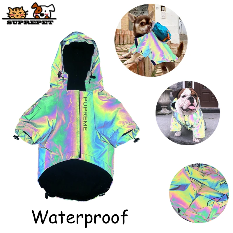 SUPREPET Dog Raincoat Jumpsuit Rain Coat Reflective Jacket Waterproof Jumpsuit Coat Clothes for Bulldogs Chihuahua Teddy