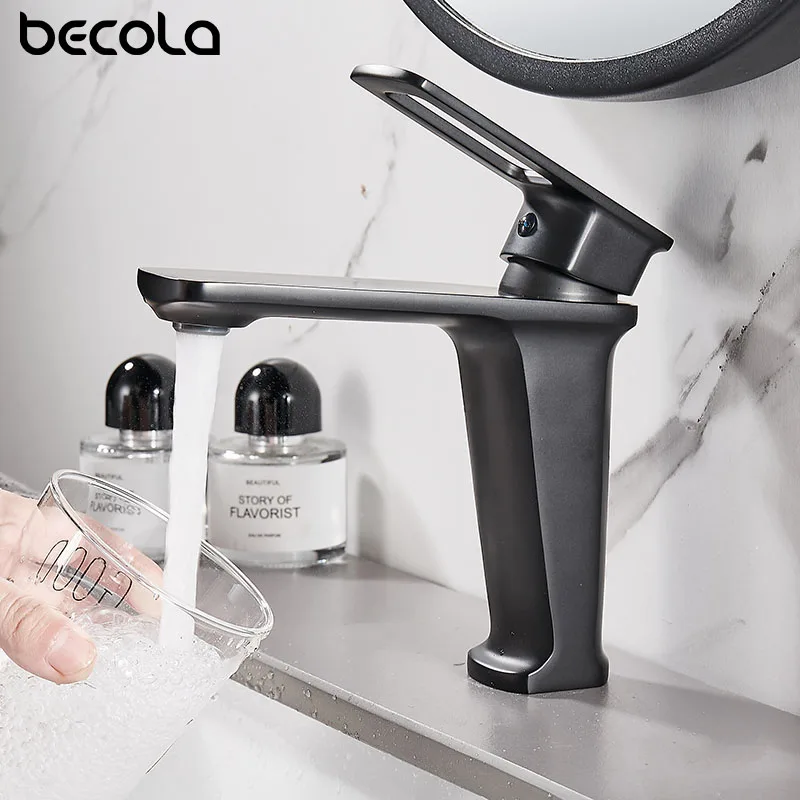 

Becola Single Handle Basin Faucets Brass Black/Chrome Bathroom Taps Water Sink Creative Deck Mounted Mixer Tapware For Bath