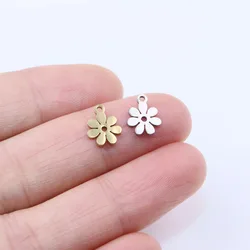 10pcs 8mm Wholesale Stainless Steel Mini Flower Charms Pendant Girl DIY Necklace Earrings Bracelets Unfading Colorless 2 Colors