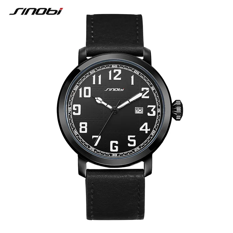 Sinobi Genuine Leather Watch Men\'s Watch Fashion Simple Japan Imported Movement Sports Military Watches Male Wristwatches reloj