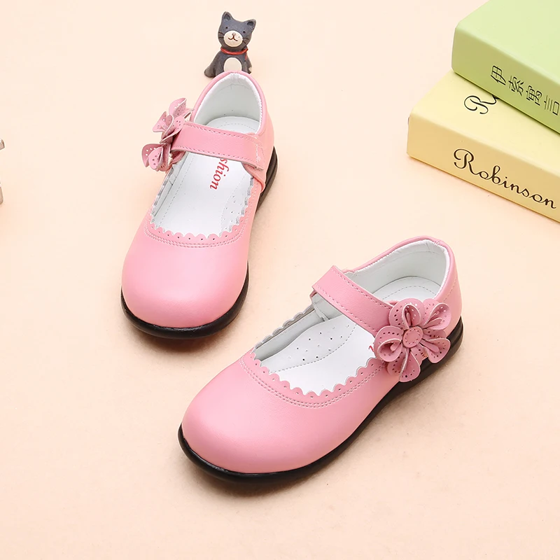 New Kids Girls Flower Children Leather Shoes For Girls School Red Black Pink Party Wedding Dance Dress Shoes