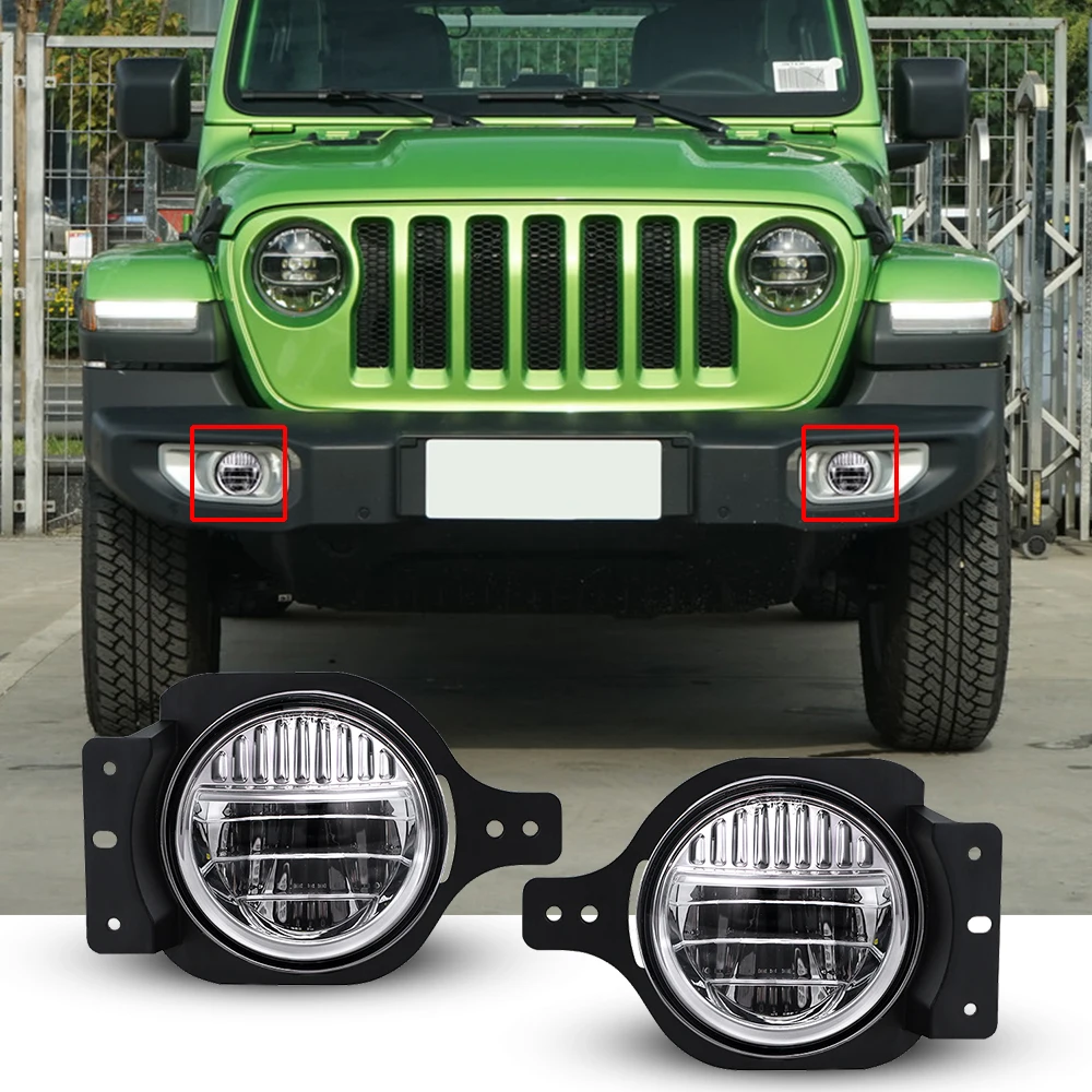 

NEW-4 Inch LED Fog Lamp with Mounting Bracket 40W High Brightness Modified White Light for Jeep Wrangler JL 2018-2020