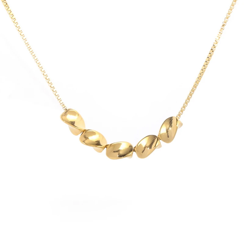 Never Fade 18k Gold Five Lucky Beads Pendant Necklace Box Chain Fashion Titanium Stainless Steel Jewelry Woman Accessory