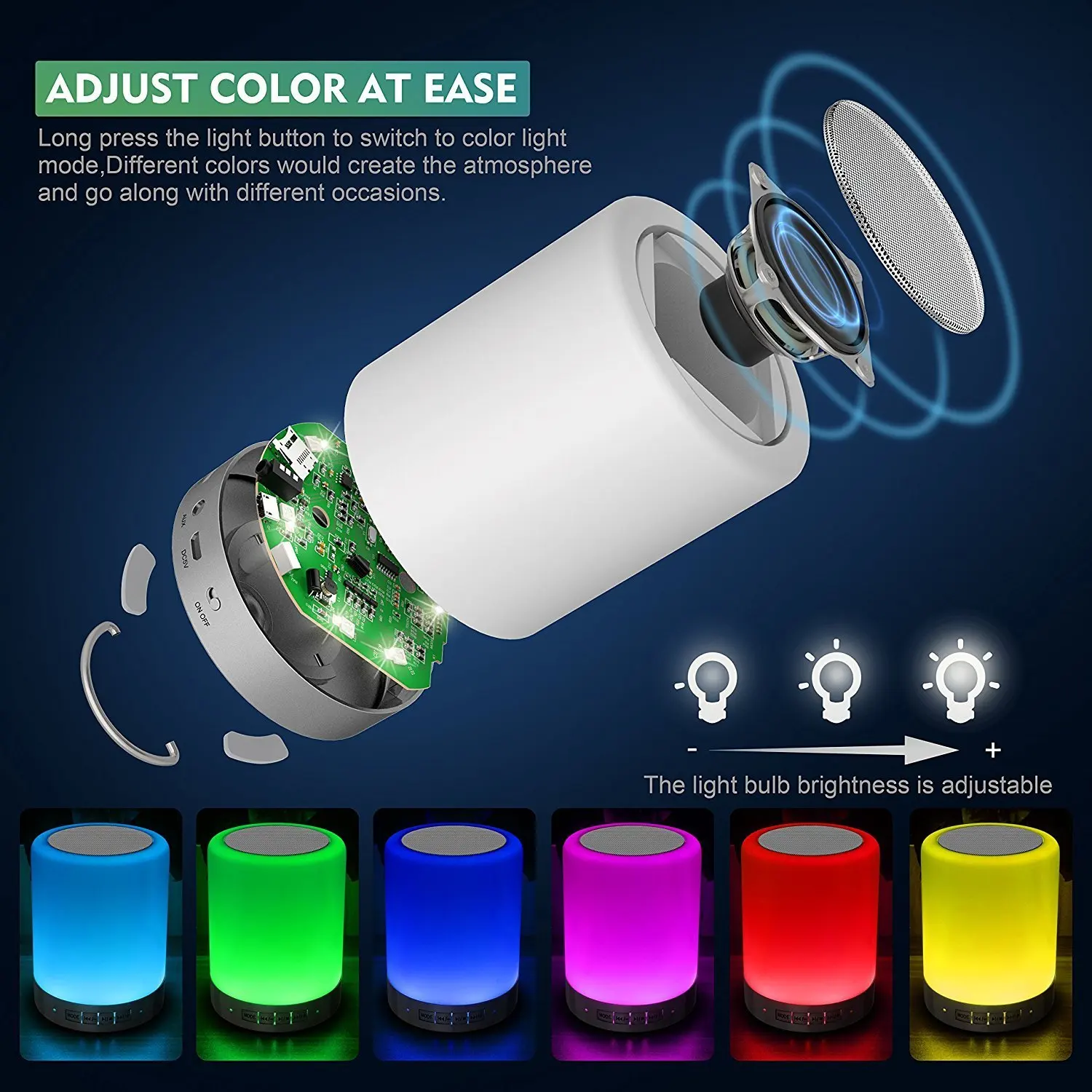 Altavoz Bluetooth con Sensor táctil, lámpara LED de noche RGB para ordenador, Mini tarjeta SD de recarga USB colorida