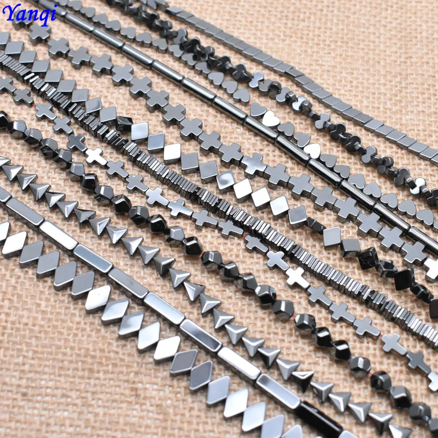 Natural Stone Heart Cross Buddha Square Black Hematite beads Loose Spacer beads For Jewelry Making DIY Bracelet Diverse Style