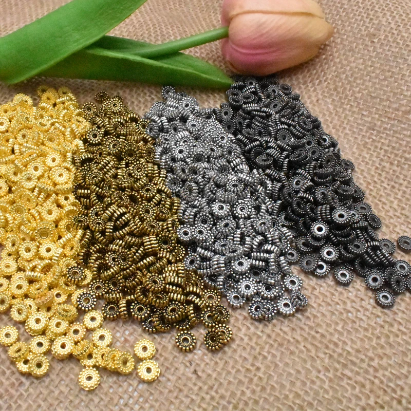 Wholesale 6mm 50pcsTibetan Metal Spacer Round Charm Beads Gold Color Spacer Beads Fit DIY Bracelet Jewelry Making Findings