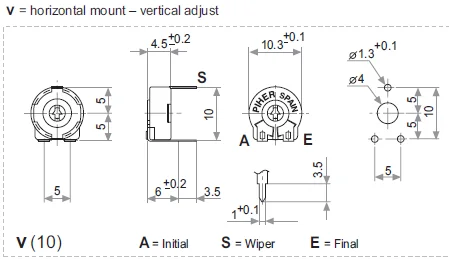 YYT 5PCS Potentiometer PT10-4.7K Horizontal Adjustable Resistor Arrow Hole