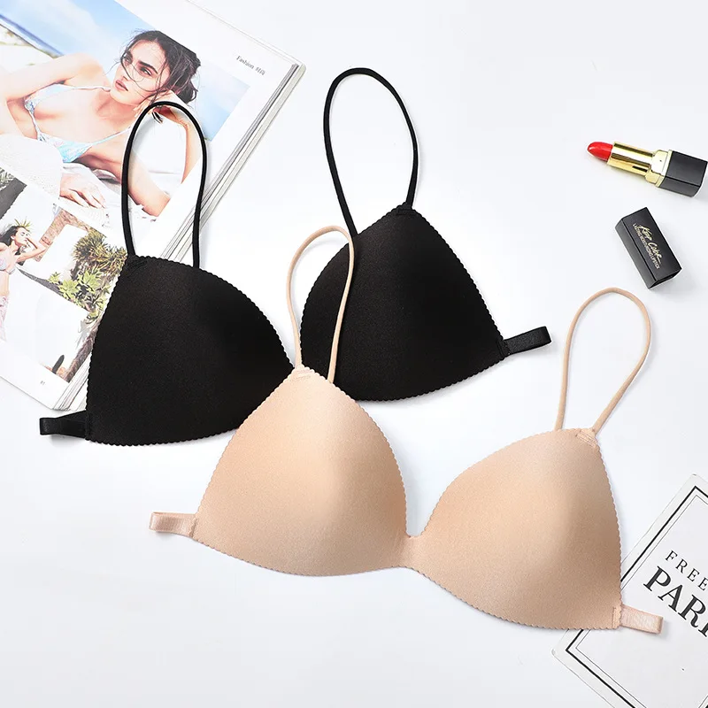 Women's French Thin Triangle Cup Back Buckle Gathered No Steel Ring Bra Sexy Beautiful Back Underwear Seamless Push up bra