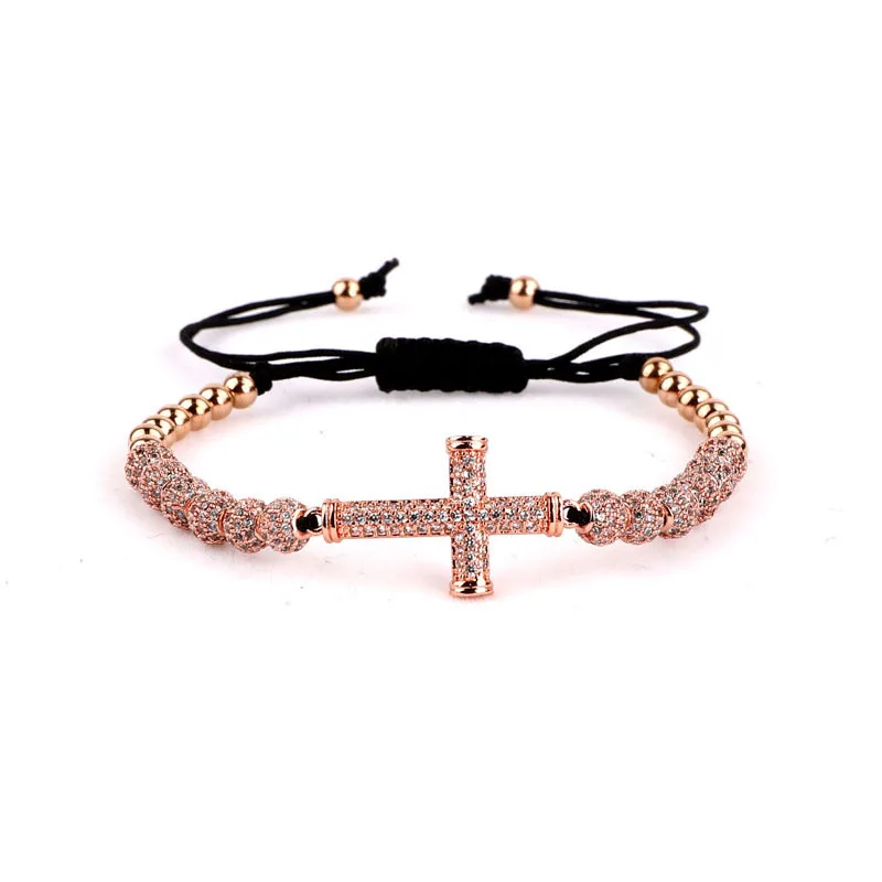 High quality luxury CZ ball cross bracelet women men jewelry macrame bracelet bangle