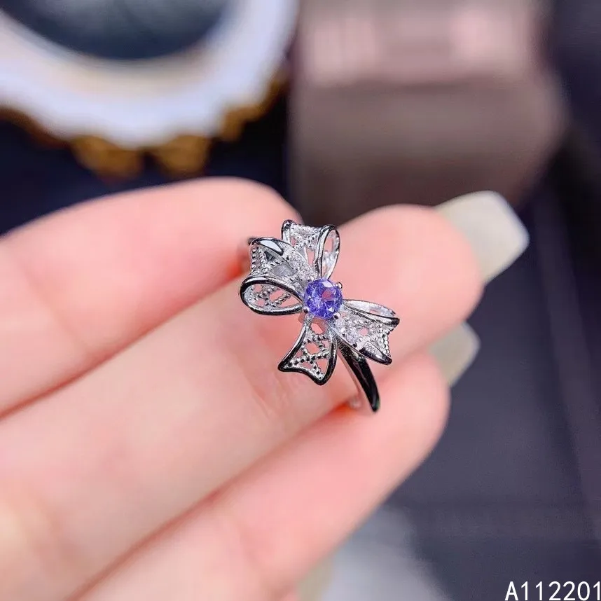 

Fine Jewelry 925 Sterling Silver Inset With Natural Gemstone Luxury Fashion Bowknot Ladies Tanzanite OL Style Ring Support Detec