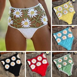 Crochet Flower High Waist Bikini Panties Bottoms Separate Women's Swimsuit Shorts 2021 Crochet Bathing Suit Underwear Cotton Wom