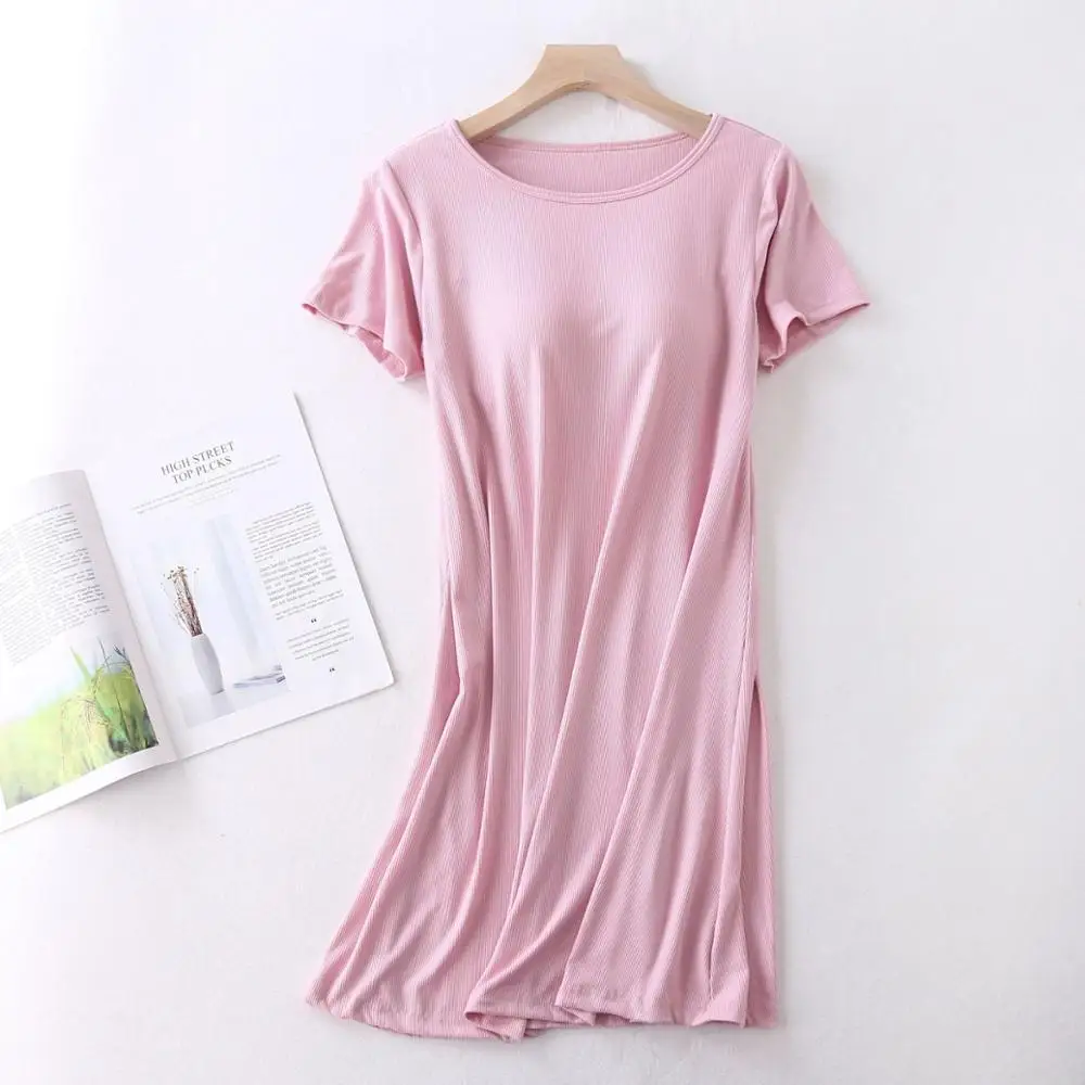 Loose Nightdress Home Clothes Short Sleeve Large XXL Nightgown For Women Summer Sleepwear Threaded Chest Pad Sleeping Dress