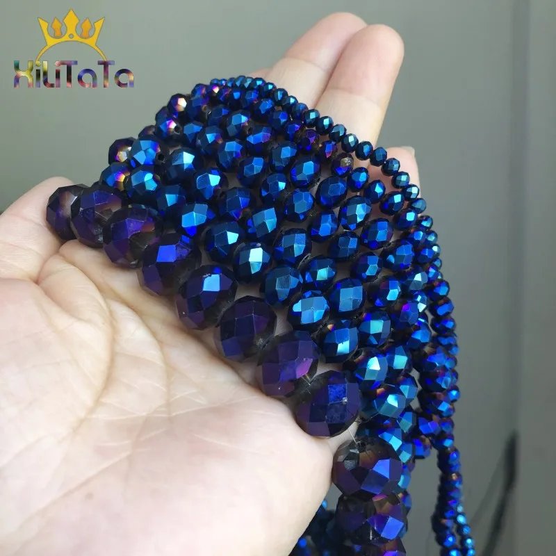 Faceted AB Blue Glass Crystal Rondelle Beads Loose Spacer Beads For Jewelry Making DIY Bracelet Earrings 15\'\' 4/6/8/10/12/14mm