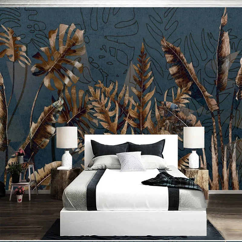 Custom 3D Wallpaper Abstract Retro Tropical Rainforest Plant Light Luxury Background Wall Covering Self-Adhesive 3D Stickers