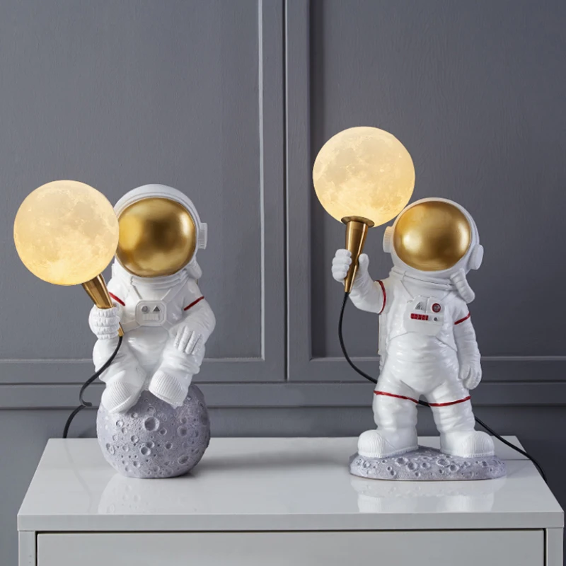 

Nordic Astronaut Resin Table Lamp Creative Moon Planet Night Light Bedroom Children's Room Bedside Cartoon Decor Table Lamps