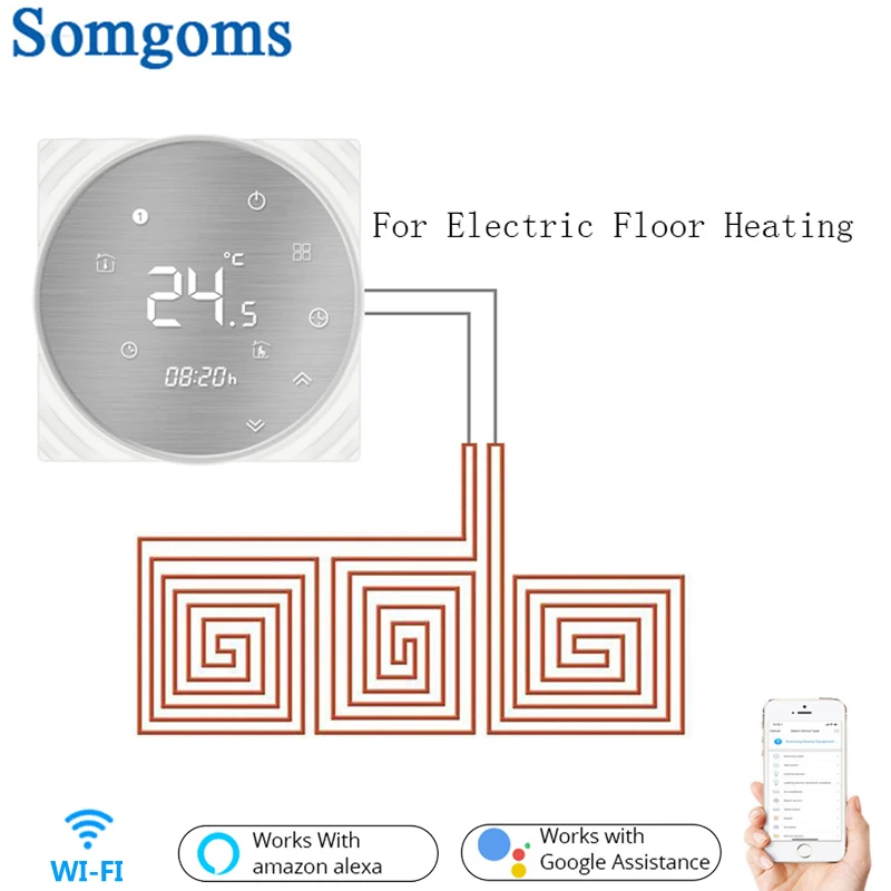 

Умный термостат для теплого пола, Wi-Fi, дистанционное управление через приложение, поддержка Alexa, Google Home